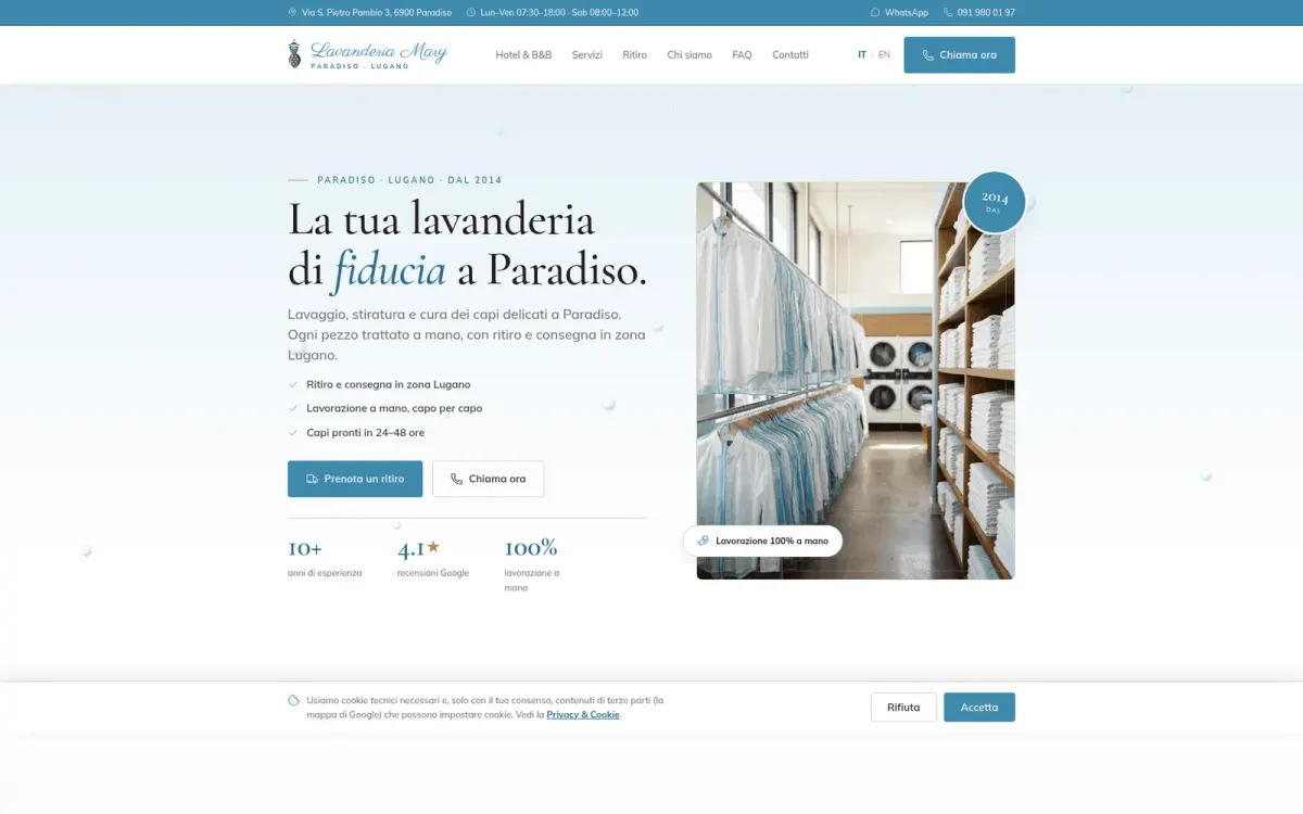 Website and WhatsApp Pickup Scheduling for Lavanderia Mary