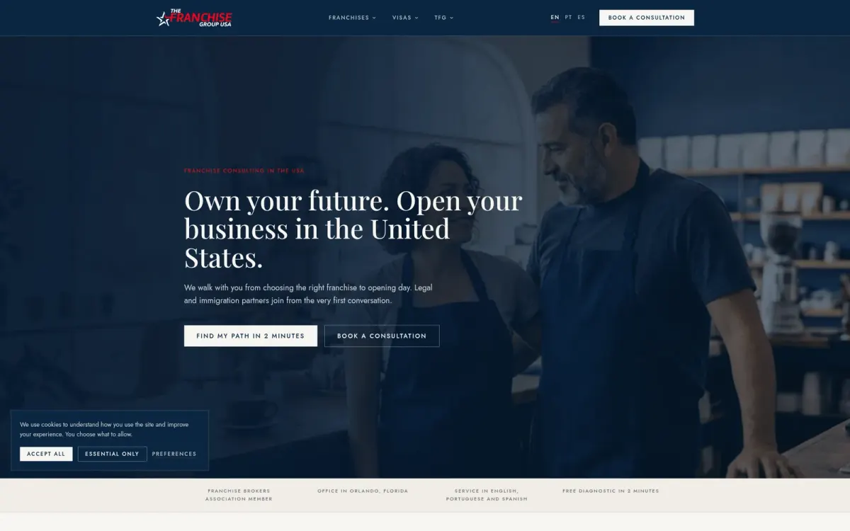 Website and funnel for franchise consulting in the U.S.
